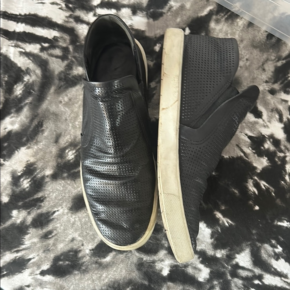 Vince Blair Perforated Black Leather Slip-On Shoes